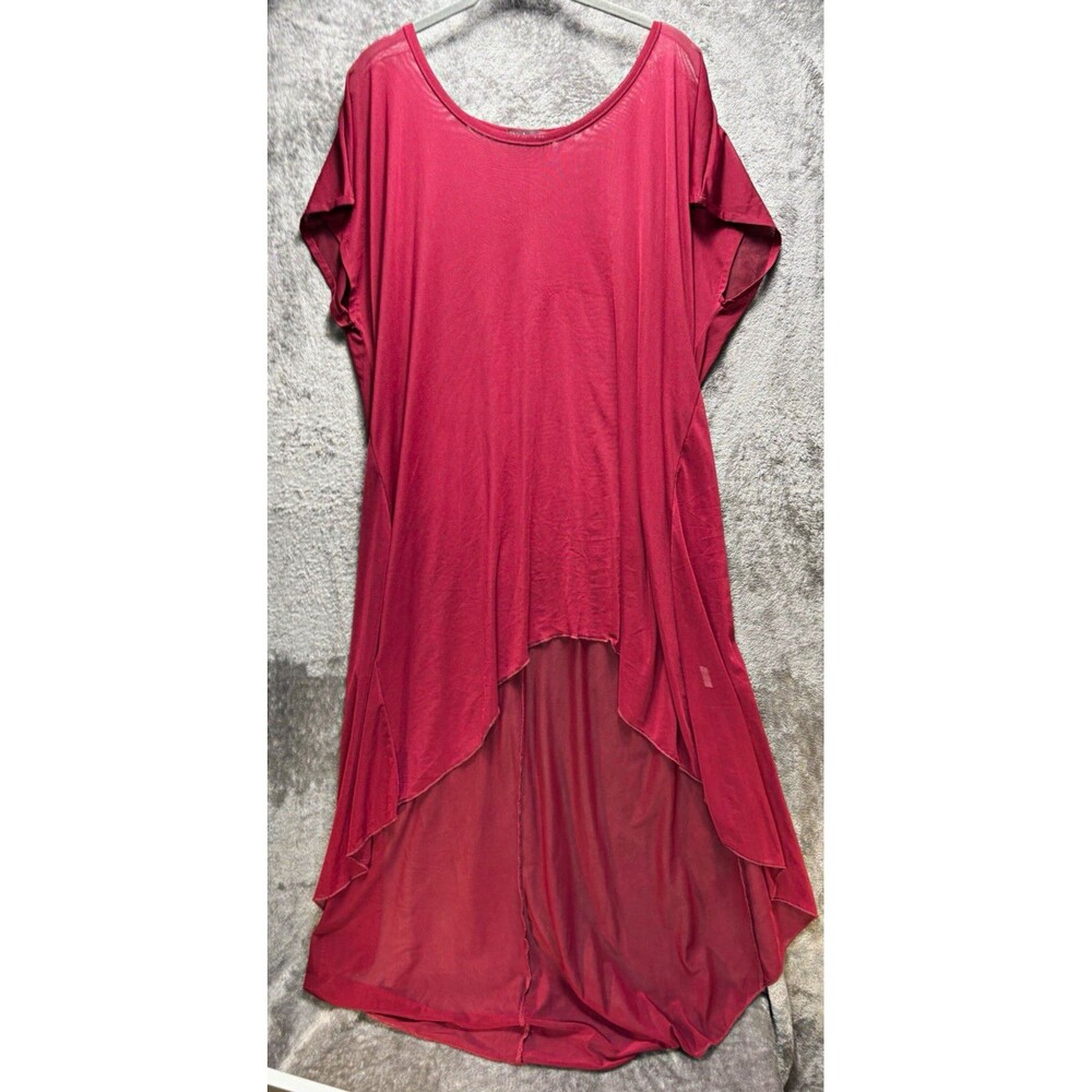 cha cha vente Burgundy Sheer Mesh Scoop Neck Short Sleeve Maxi Dress 1X